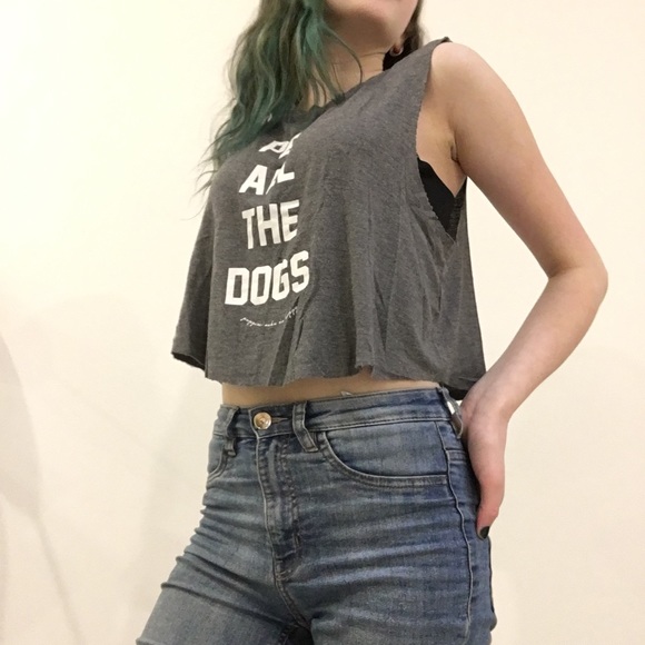 •gray athletic sleeveless “pet all the dogs” top• - Picture 1 of 4